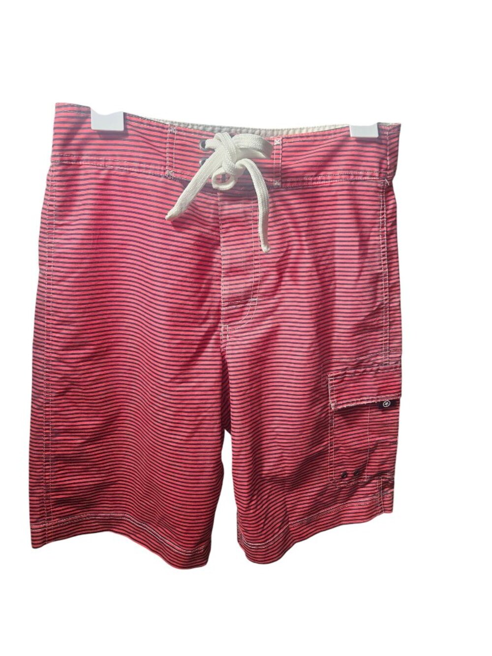 Converse Mens Striped Swim Shorts With Drawstring & Pocket Red & Navy Size 30